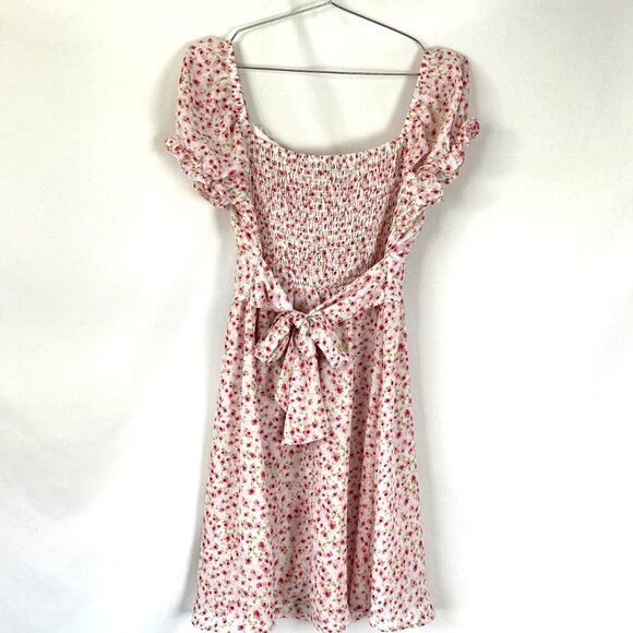 Almost Famous Baby Doll Milkmaid Style Dress M Pink Flowers - Picture 5 of 6